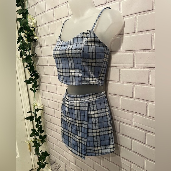 STREETWARE SOCIETY Blue Plaid Two-Piece Set Top & short-skirt/size S - Picture 6 of 16